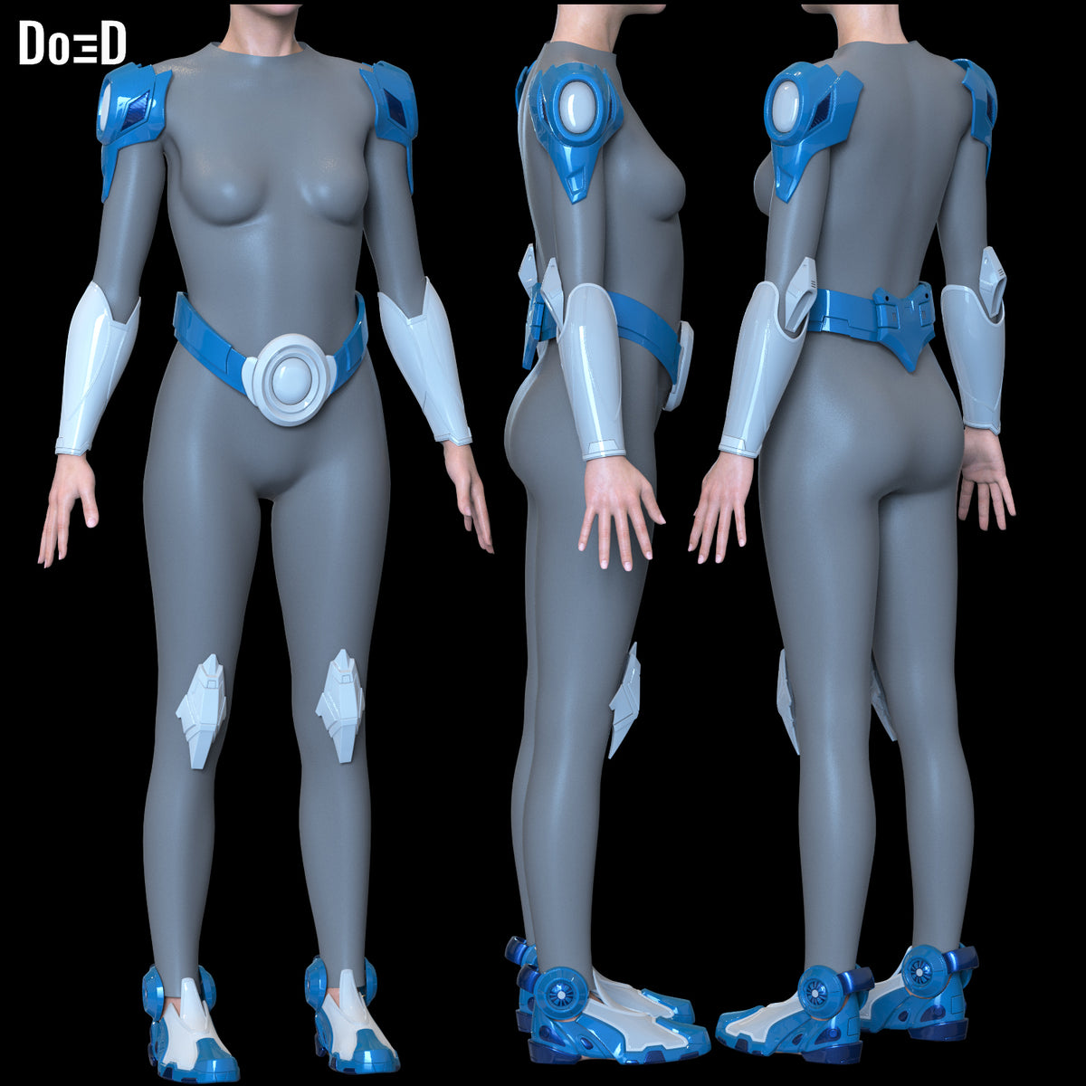 Invisible Woman Rivals Suit Shoulder Belt Boot Gauntlet Armors 3D Model STL #IW4