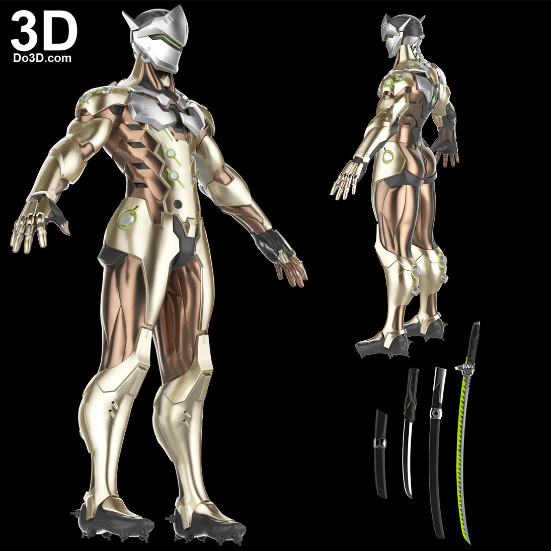 Genji Overwatch Full Body Armor Swords, Helmet, Suit | 3D Model Project #1511