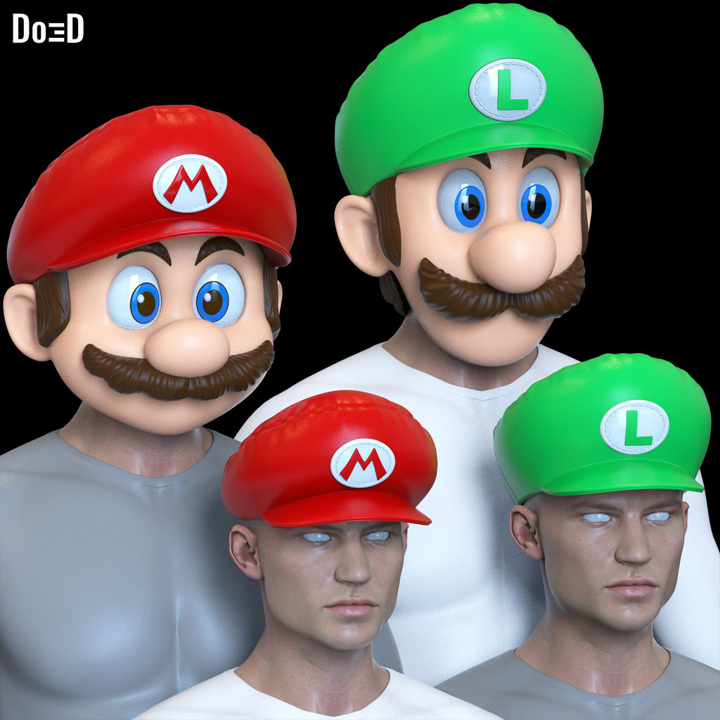 Bundle: Super Mario Movie Cosplay Luigi Mario Helmets Cap | 3D Print Model #MB78