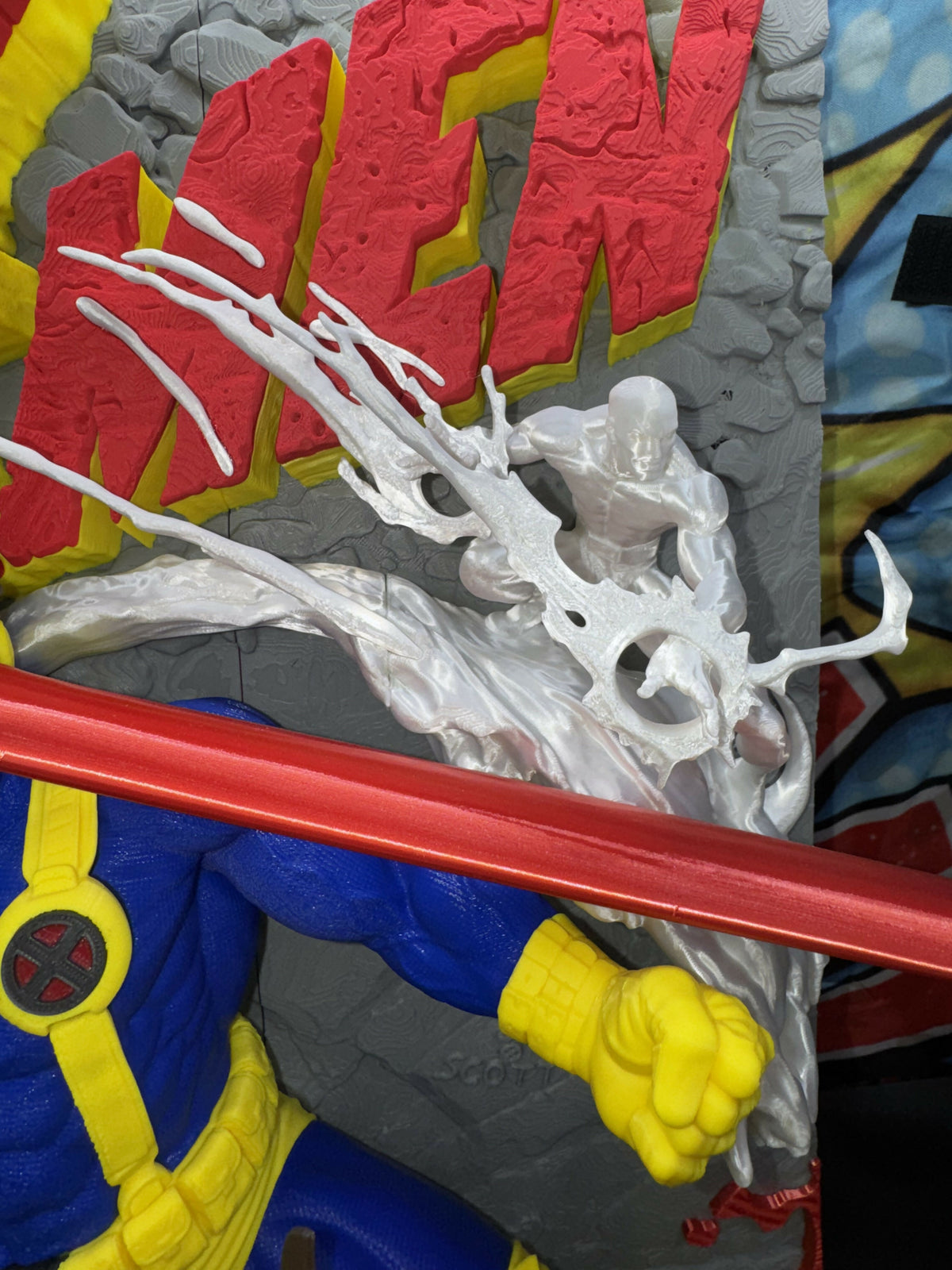 3D Printed Superhero Comic Poster – Clawed Mutant & Laser vision hero Wall Art
