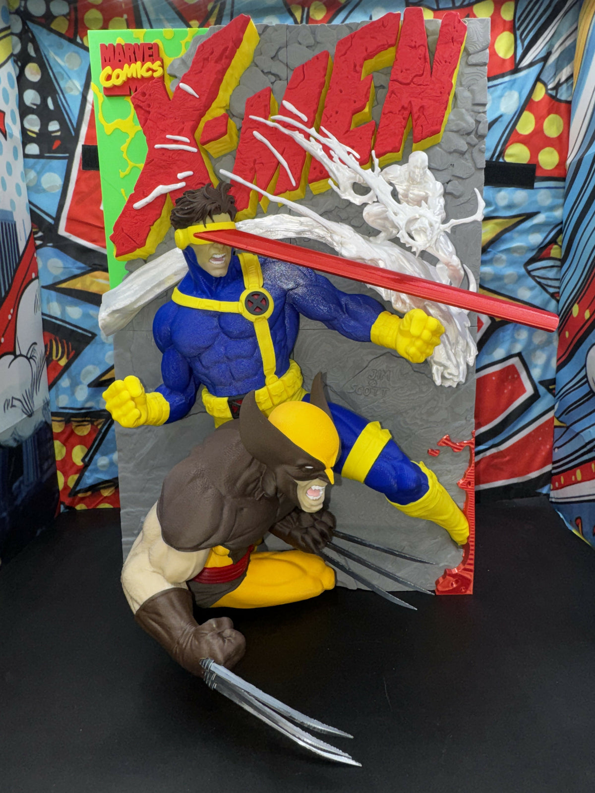 3D Printed Superhero Comic Poster – Clawed Mutant & Laser vision hero Wall Art