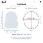 CH59 helmet S relative scaling reference; measurements in mm and inches; M is original model scale