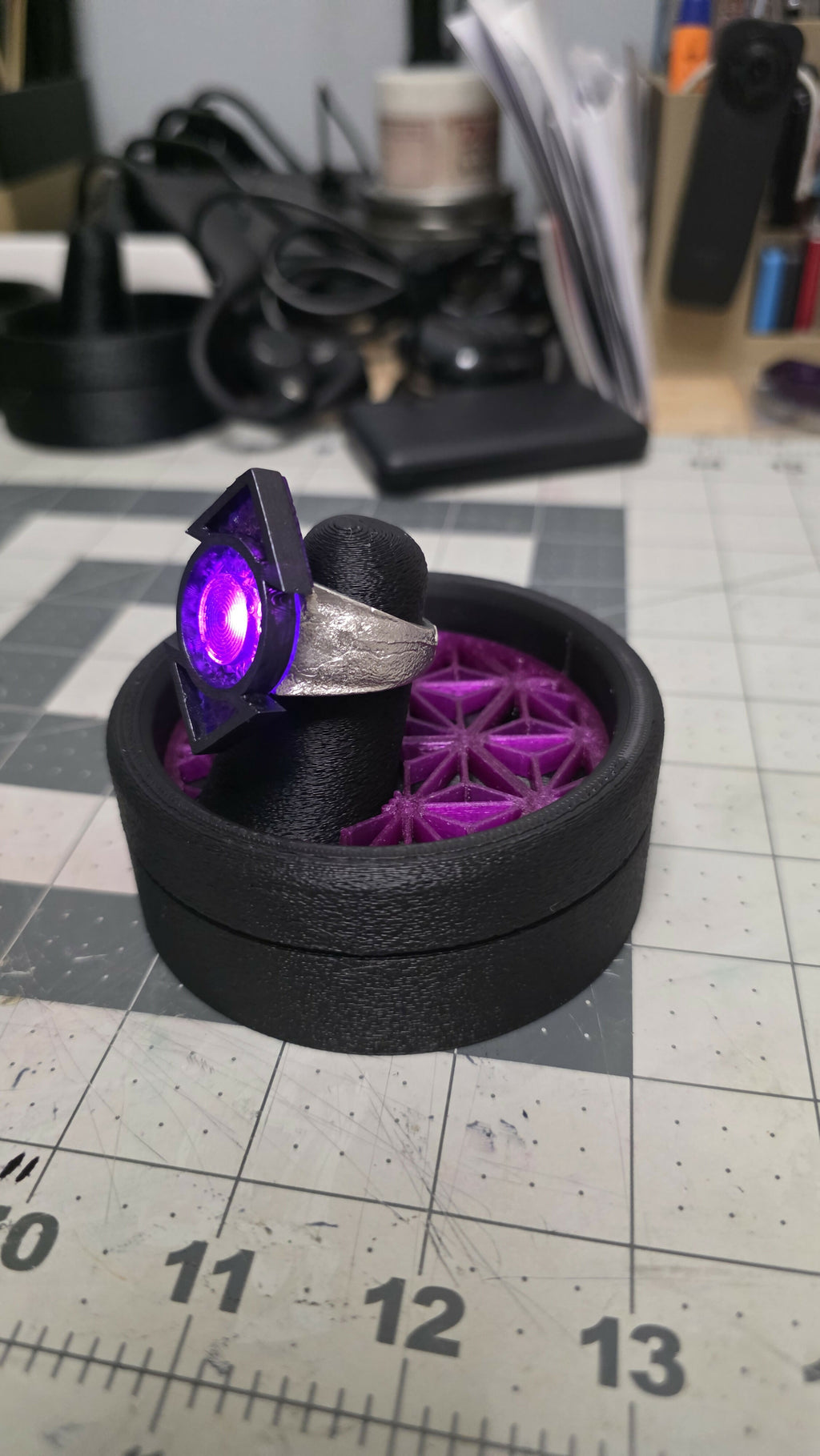 Indigo Lantern physical ring and display stand, product photo 3