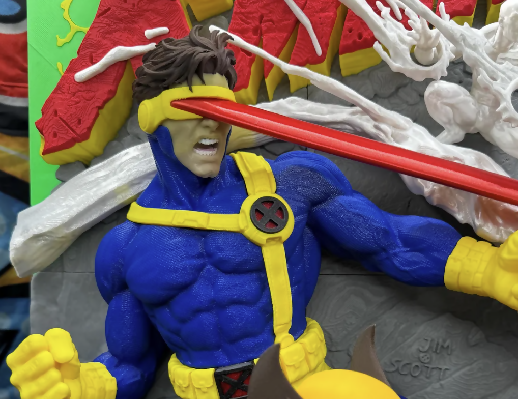 3D Printed Superhero Comic Poster – Clawed Mutant & Laser vision hero Wall Art