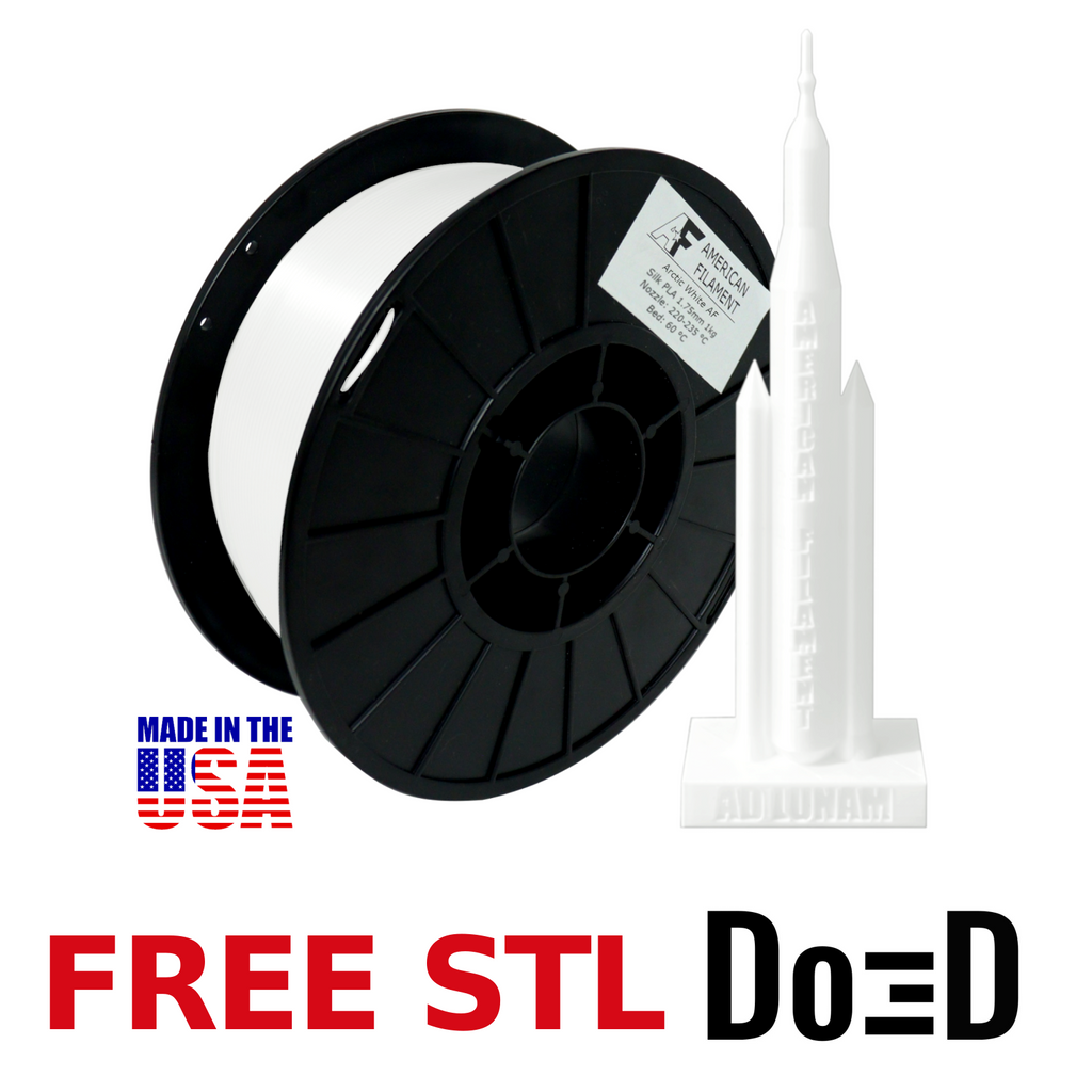 Arctic White AF Silk PLA 3D Printer Filament, 1.75 mm Diameter, 1 kg Spool — FREE STL with Do3D