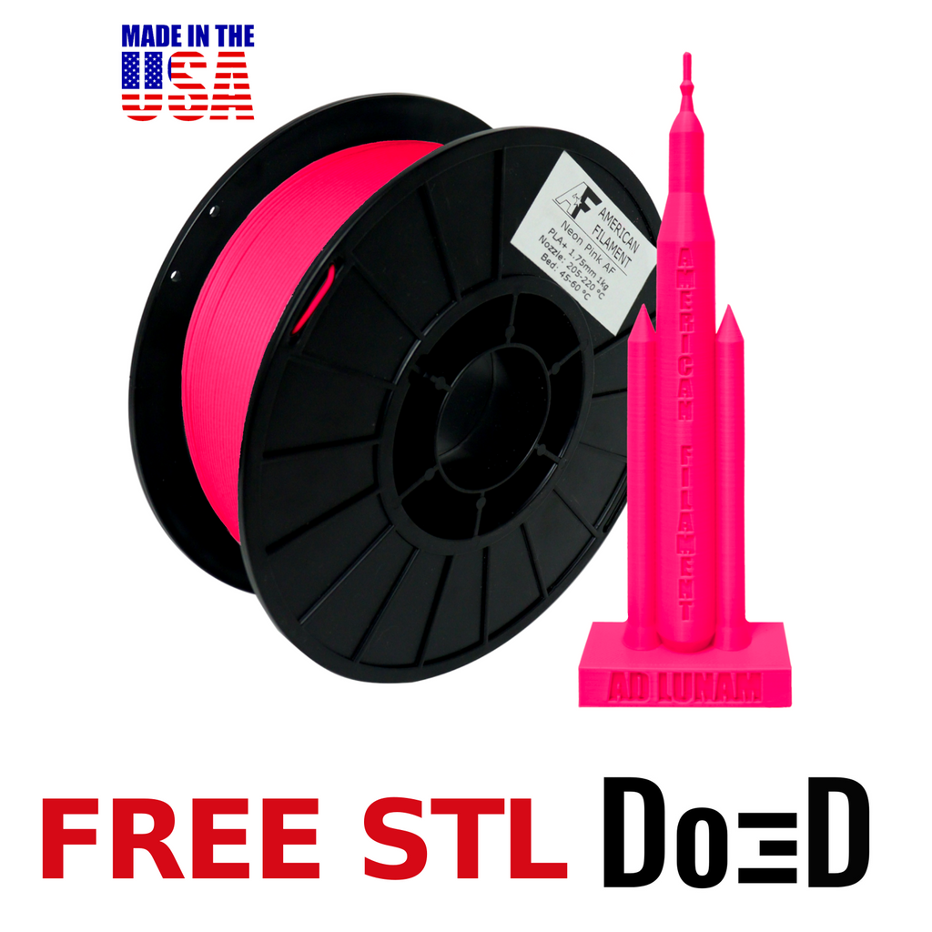 Neon Pink AF PLA+ 3D Printer Filament, 1.75 mm Diameter Made in the USA! — FREE STL with Do3D