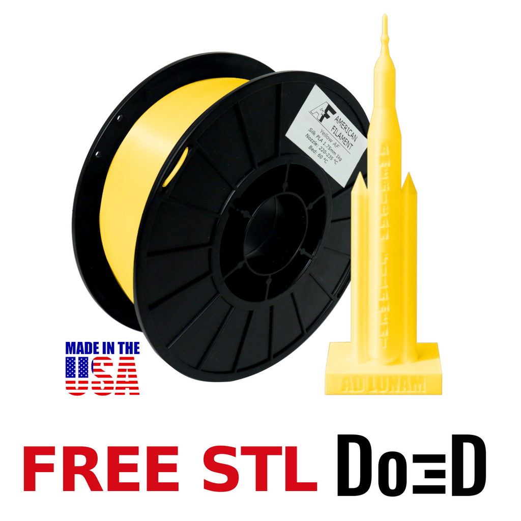 Yellow AF Silk PLA 3D Printer Filament, 1.75 mm Diameter, 1 kg Spool — FREE STL with Do3D