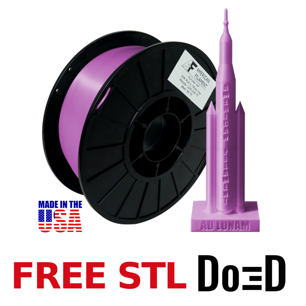 Purple AF Silk PLA 3D Printer Filament, 1.75 mm Diameter, 1 kg Spool — FREE STL with Do3D