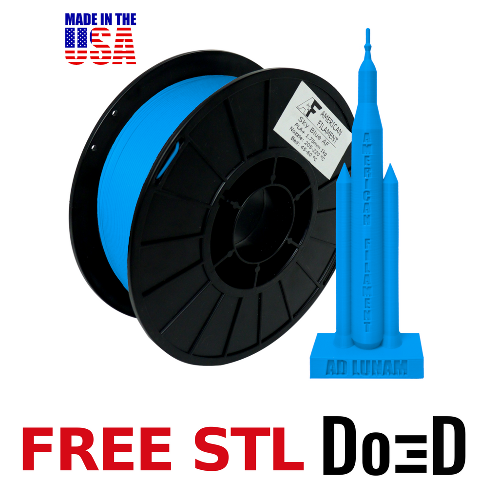 Sky Blue AF 1.75mm PLA+ Filament Made in the USA! — FREE STL with Do3D