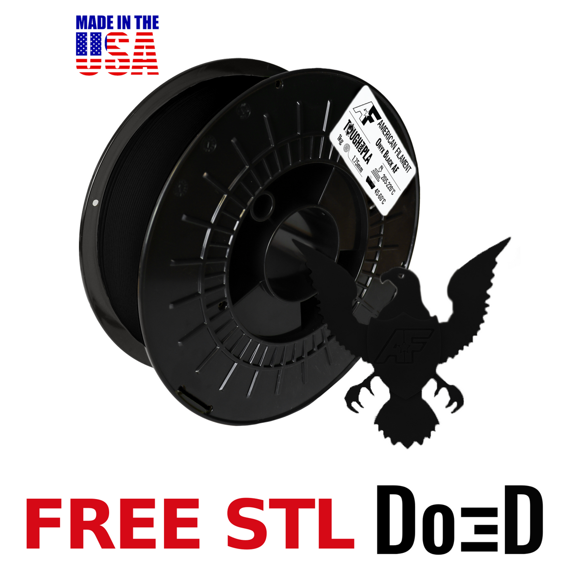 Onyx Black AF 1.75mm Tough Pro PLA+ Filament Made in the USA! — FREE STL with Do3D