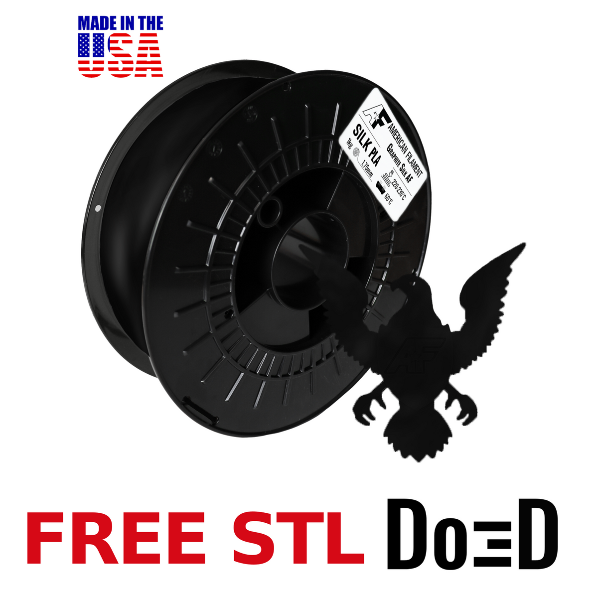 Graphite AF Silk PLA 3D Printer Filament, 1.75 mm Diameter, 1 kg Spool — FREE STL with Do3D