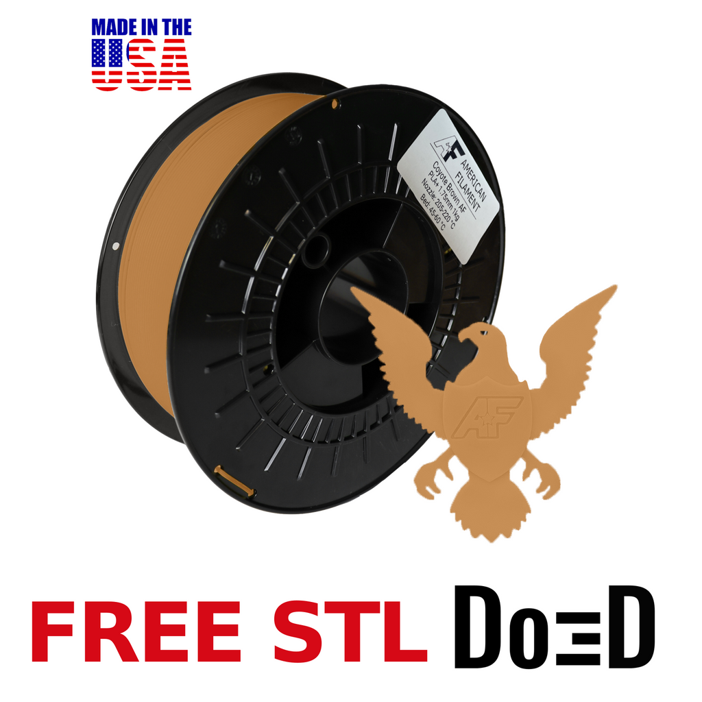 Coyote Brown AF PLA+ 3D Printer Filament, 1.75 mm Diameter Made in the USA! — FREE STL with Do3D