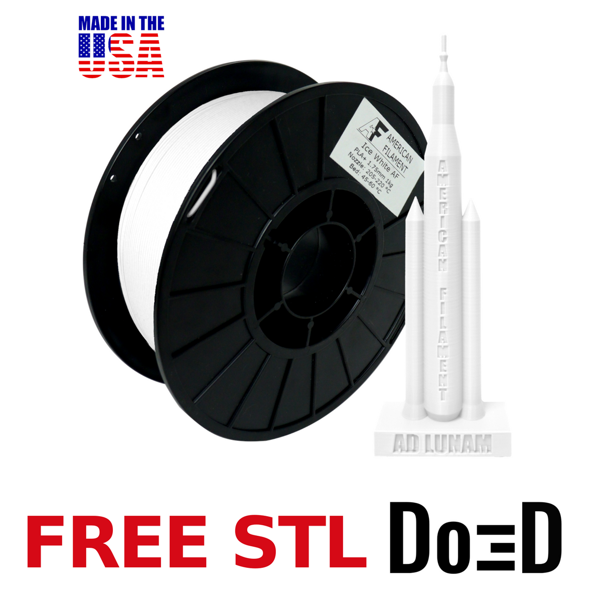 Ice White AF 1.75mm PLA+ Filament Made in the USA! — FREE STL with Do3D