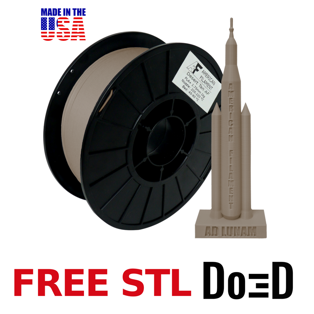 Desert Tan AF PLA+ 3D Printer Filament, 1.75 mm Diameter Made in the USA! — FREE STL with Do3D