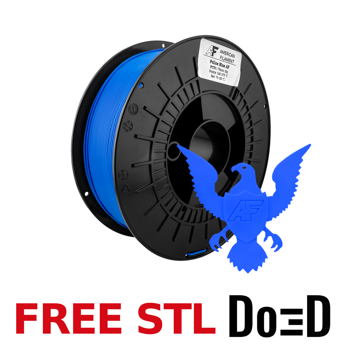 Police Blue AF 1.75mm PCTG Filament Made in the USA! — FREE STL with Do3D