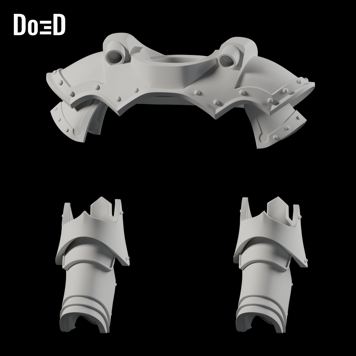 Do3D Adepta Sororitas armor collar, shoulders and boot pair, accurate Blender clay render