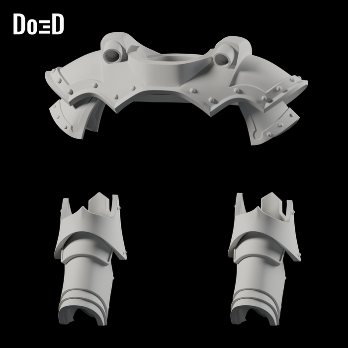 Do3D Adepta Sororitas armor collar, shoulders and boot pair, accurate Blender clay render