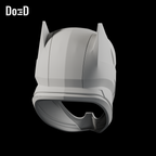Do3D Batman JL Apokolips helmet, rear view of the same open-mouth shell configuration