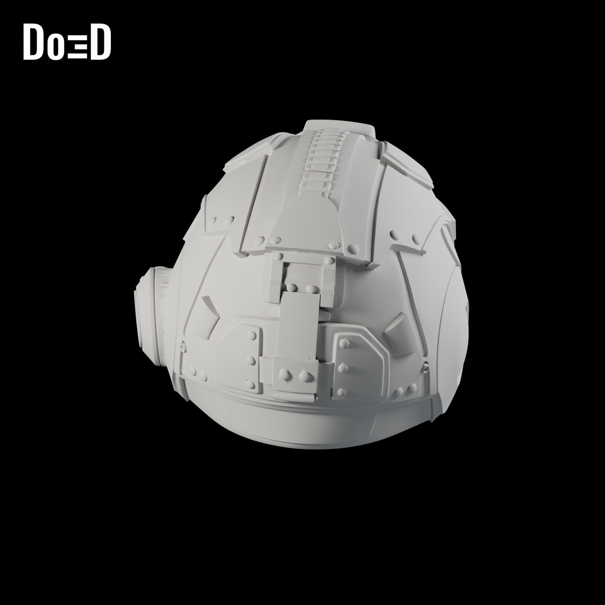 Do3D Anthony Carmine helmet, original model, Blender rendered elevated rear three-quarter view