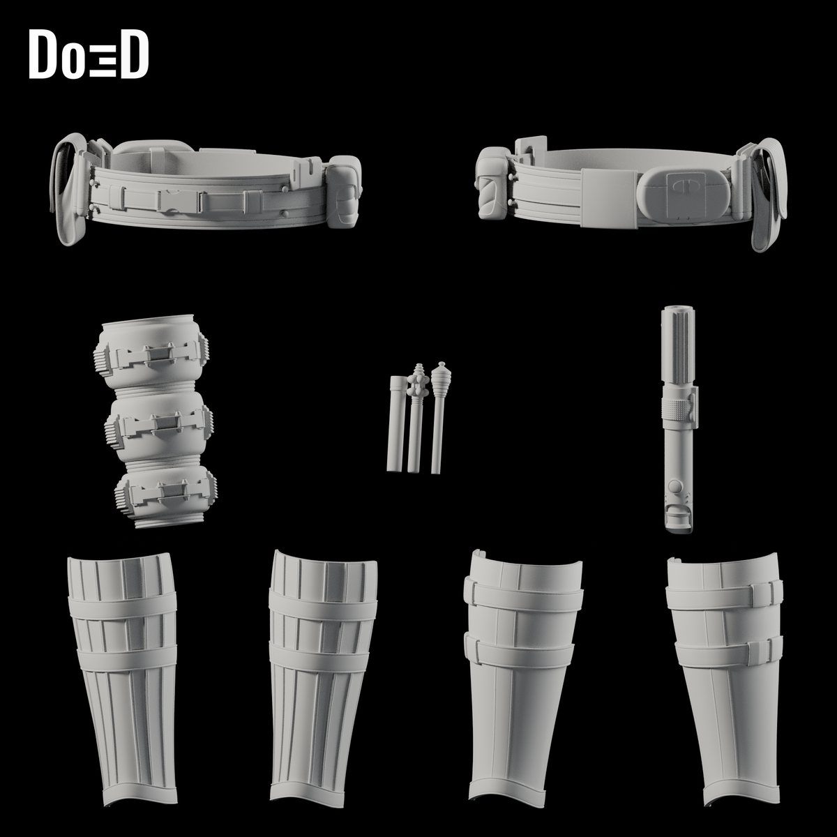 Do3D AS2 Anakin Ahsoka Season 2 armor kit, Blender clay render with front and back views of the same belt