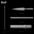 Do3D Mandalorian Beskar costume staff with labeled details of the same staff, accurate Blender render