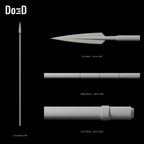 Do3D Mandalorian Beskar costume staff with labeled details of the same staff, accurate Blender render