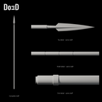 Do3D Mandalorian Beskar costume staff with labeled details of the same staff, rear view of the same supplied configuration