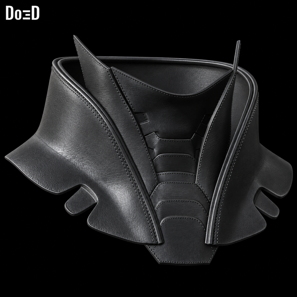 Batman 2022 neck armor STL model BNO22 with a black leather-look finish on black