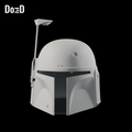 Boba Fett Star Wars Helmet (From Mandalorian) | 3D Printable Model STL File #BF1 — Helmet: front +Z, slight three-quarter, source +Y upright. Source-faithful Blender clay render.