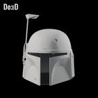 Boba Fett Star Wars Helmet (From Mandalorian) | 3D Printable Model STL File #BF1 — Helmet: front +Z, slight three-quarter, source +Y upright. Source-faithful Blender clay render.