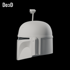 Boba Fett Star Wars Helmet (From Mandalorian) | 3D Printable Model STL File #BF1 — Helmet: source +X side three-quarter, source +Y upright. Source-faithful Blender clay render.