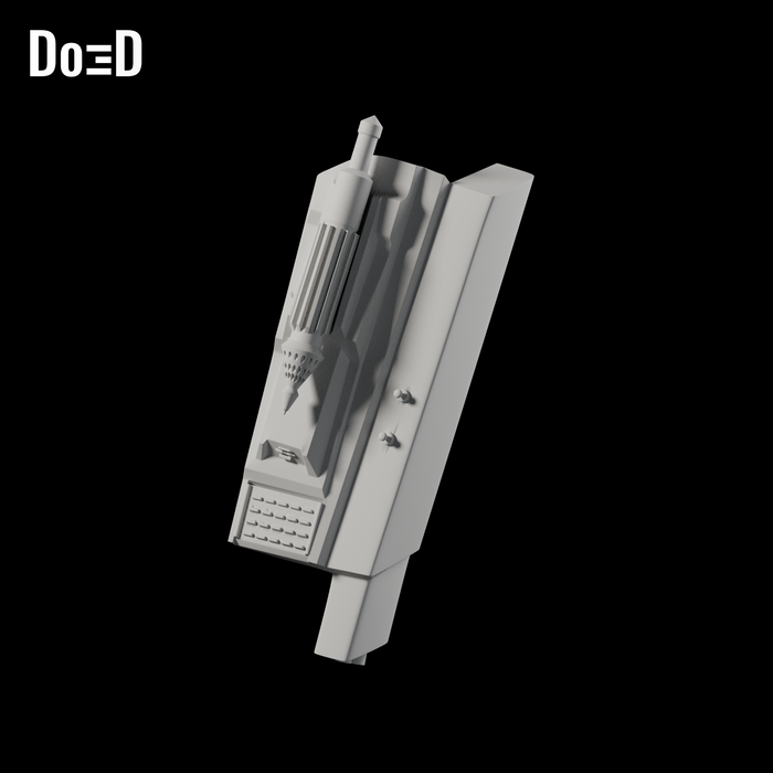 Do3D Boba Fett left forearm armor, original model, Blender rendered equipment-facing exterior view
