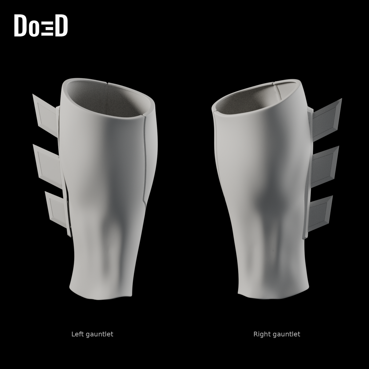 Do3D Batman v Superman gauntlet pair, rear views of the same original left and right components