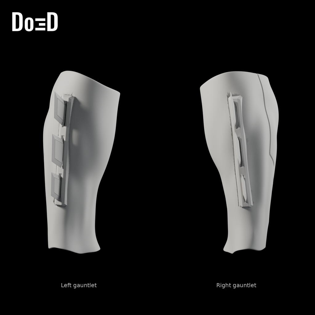 Do3D Batman v Superman gauntlet pair, side views of the same original left and right components