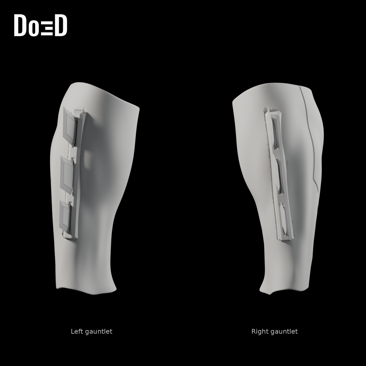 Do3D Batman v Superman gauntlet pair, side views of the same original left and right components