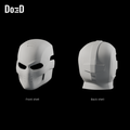 Do3D Crossbones helmet, labeled front shell and back shell, accurate Blender clay render