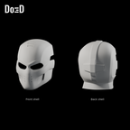 Do3D Crossbones helmet, labeled front shell and back shell, accurate Blender clay render