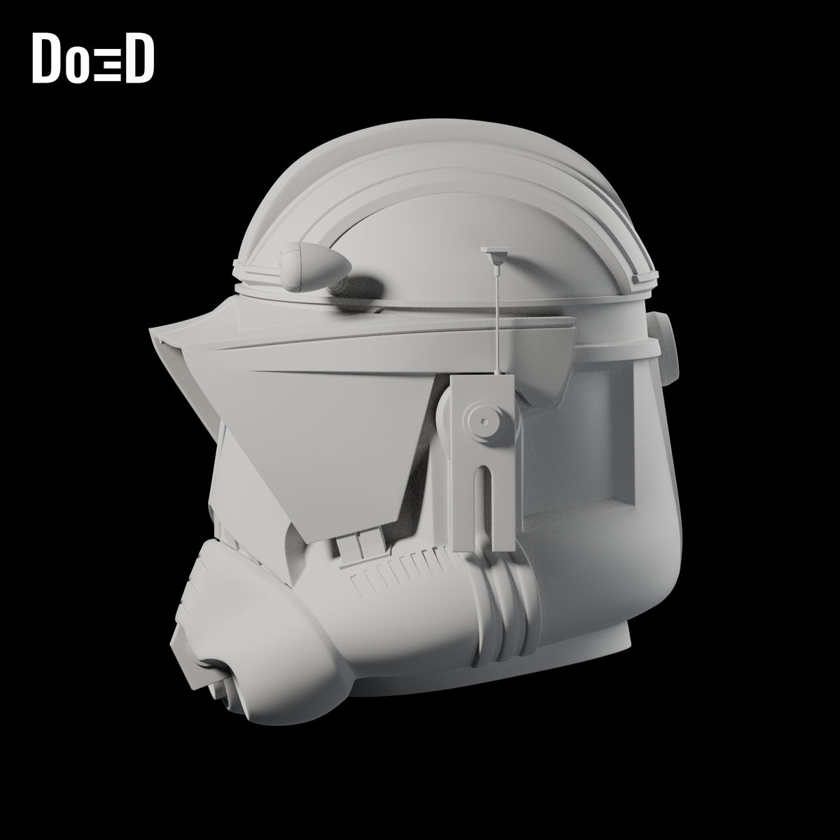 Do3D Commander Cody Helmet Star Wars: The Clone Wars | 3D Model Project #2821; Helmet: source +X side three-quarter, source +Z upright; original model, Blender render