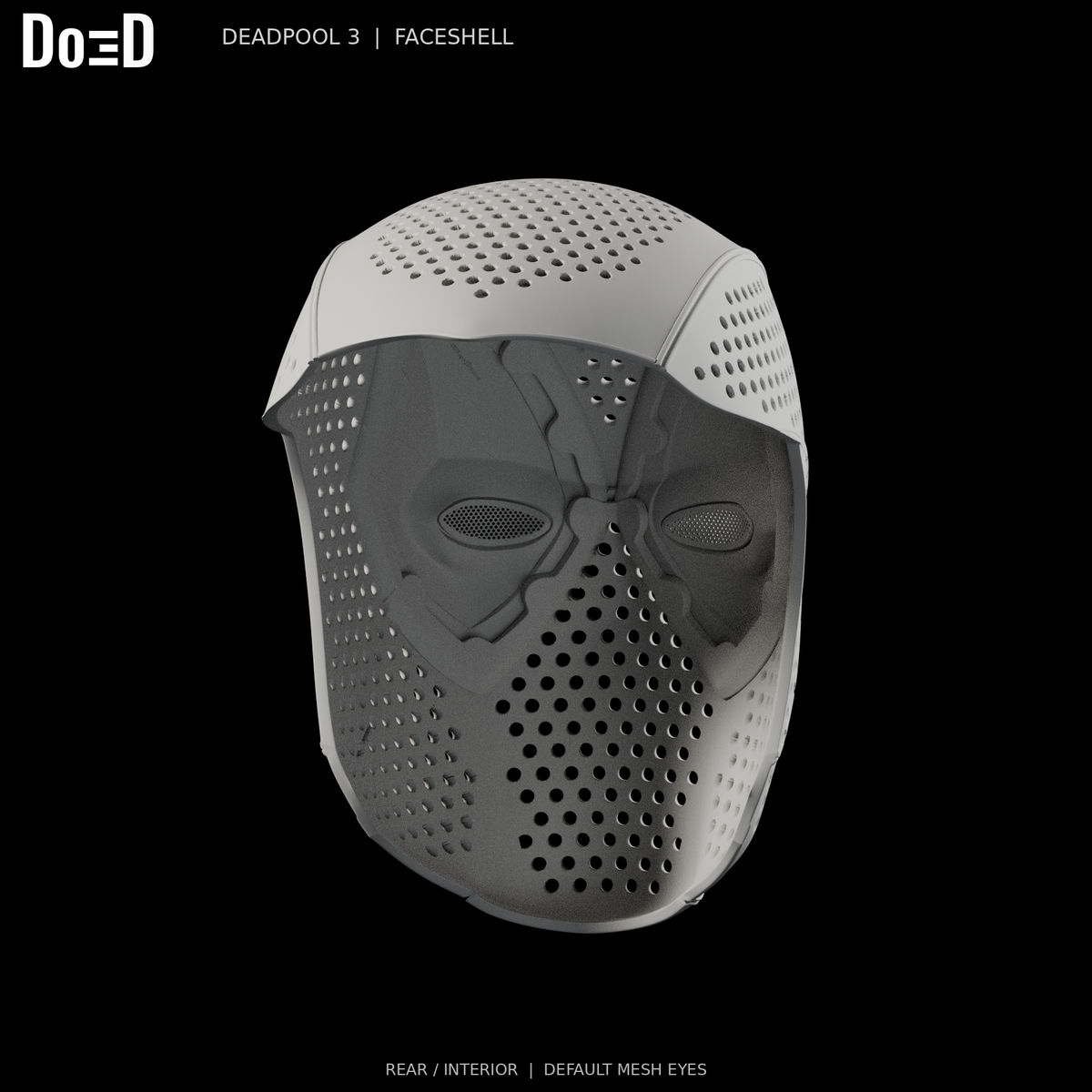 Deadpool 3 faceshell, rear/interior view of the same original default mesh-eye configuration, Blender rendered