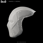 Deadpool 3 faceshell, side view of the same original default mesh-eye configuration, Blender rendered