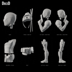 Gun Sniffing Deadpool Statue DSF23, Blender matte-clay side detail views; supplied source groups shown separately, with head repeated in labeled raised-arm pose details