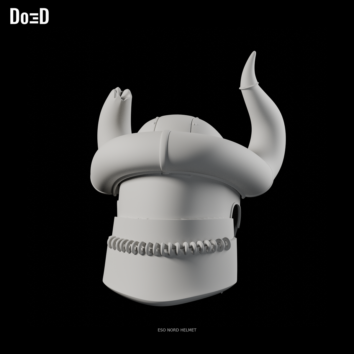 Do3D ESO Nord #1790 helmet, original source pose, rear view in Blender clay