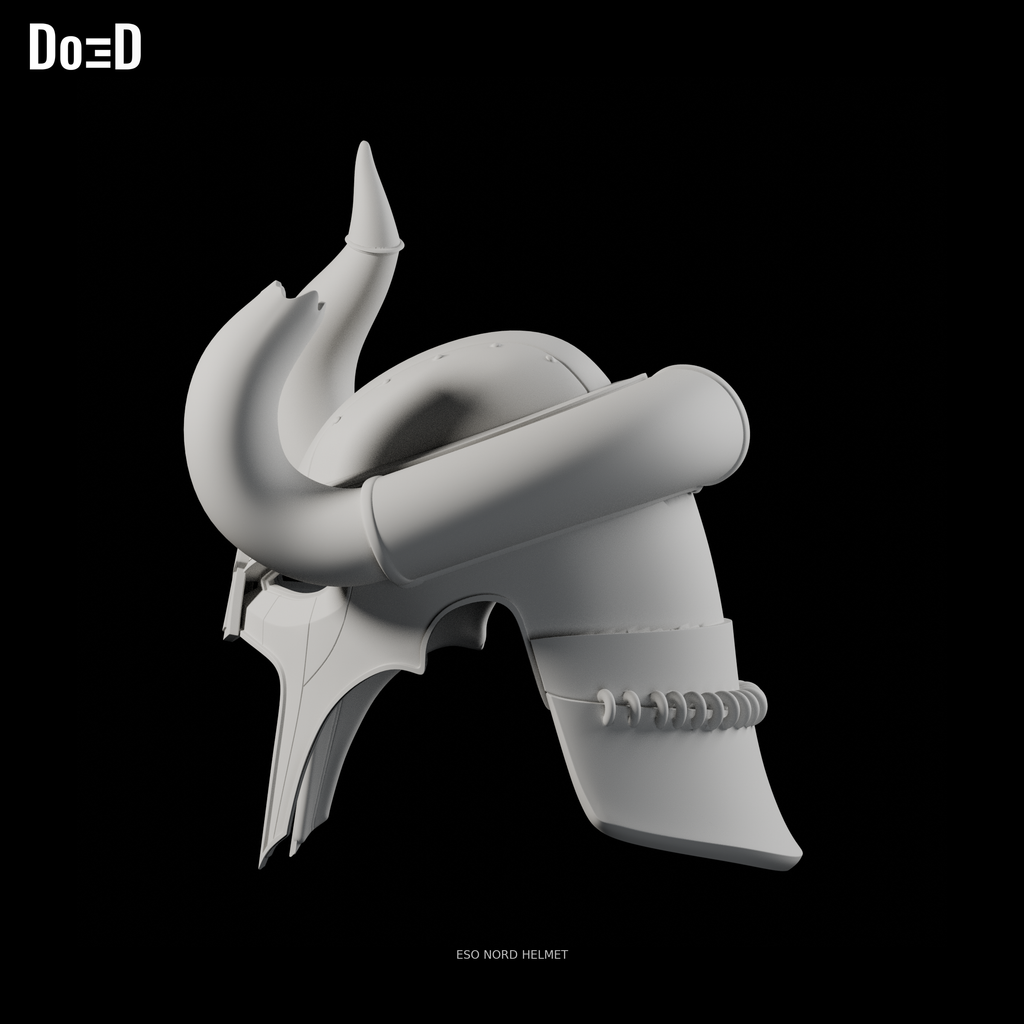 Do3D ESO Nord #1790 helmet, original source pose, side view in Blender clay