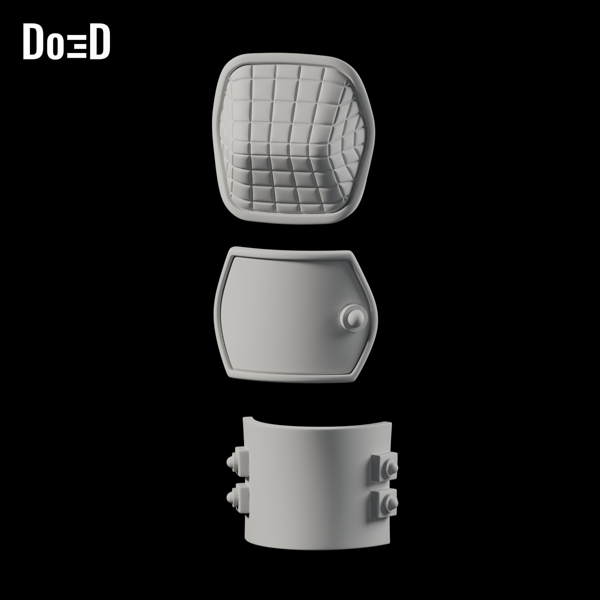 Do3D GI JOE Cobra Range Viper 5384 knee and shin armor configuration, accurate Blender clay render