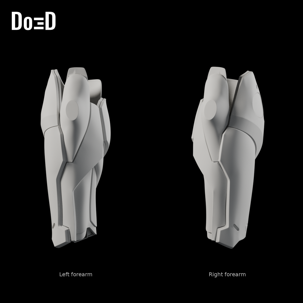Do3D Genji Overwatch forearm pair, rear views of the same original left and right components