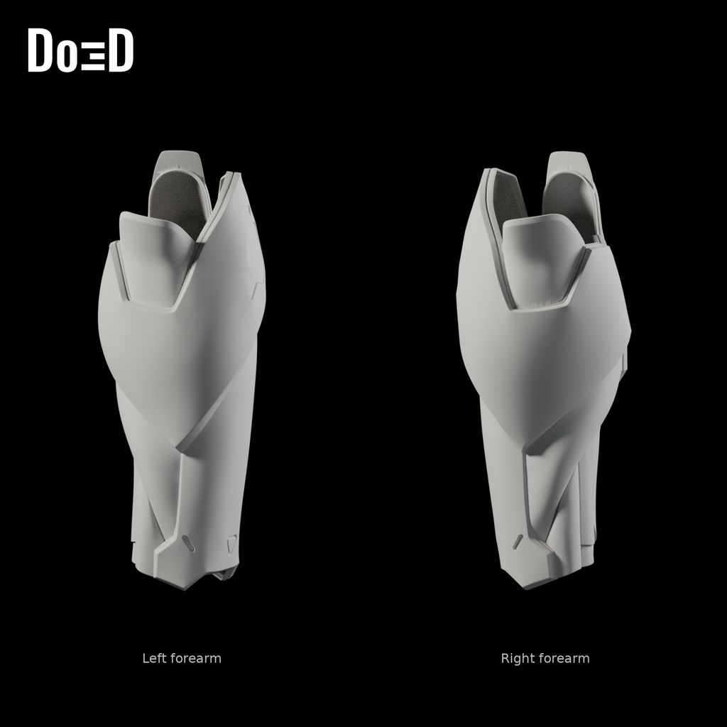 Do3D Genji Overwatch forearm pair, side views of the same original left and right components