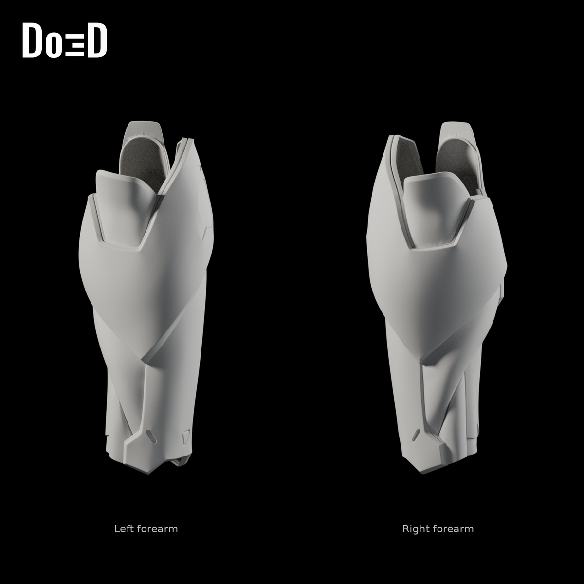 Do3D Genji Overwatch forearm pair, side views of the same original left and right components