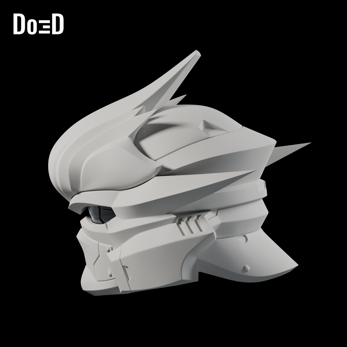 Do3D Halo Hayabusa helmet with glass on the supplied lens, side view of the same supplied configuration