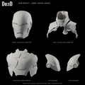 Iron Patriot upper partial armor only, original star chest, collar, shoulders and mesh-eye plain-shell helmet in labeled source groups