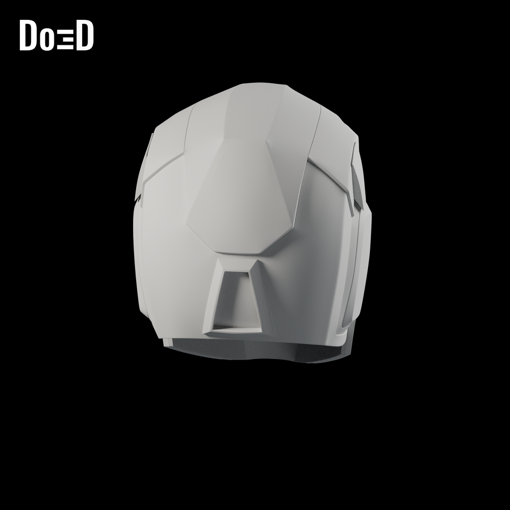 Iron Patriot Endgame Helmet #N36. Helmet: rear / three-quarter. Source-faithful Blender clay render.